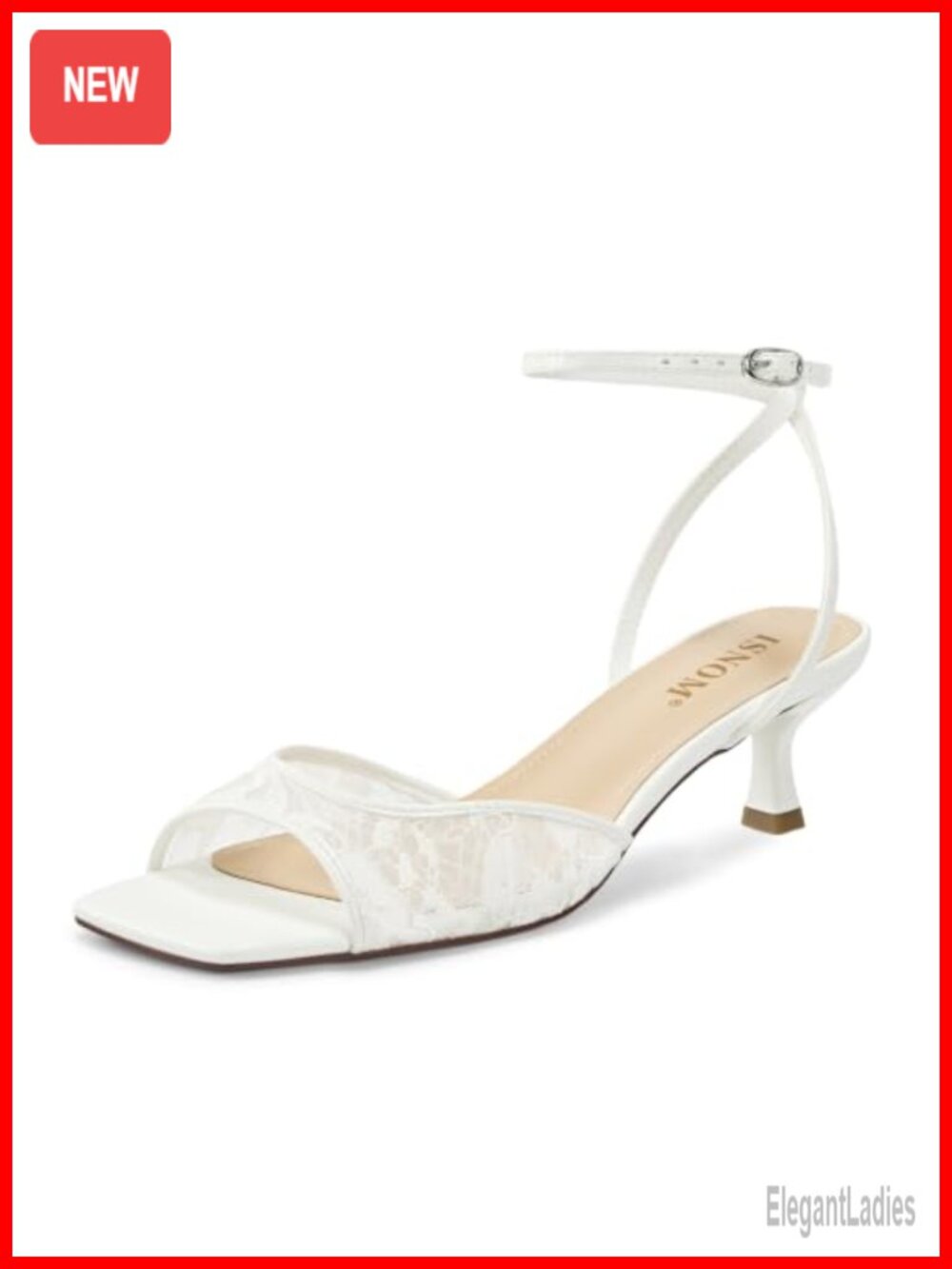 Women's Mesh Lace Kitten Heel Ankle Strap Dress Sandals Square Toe